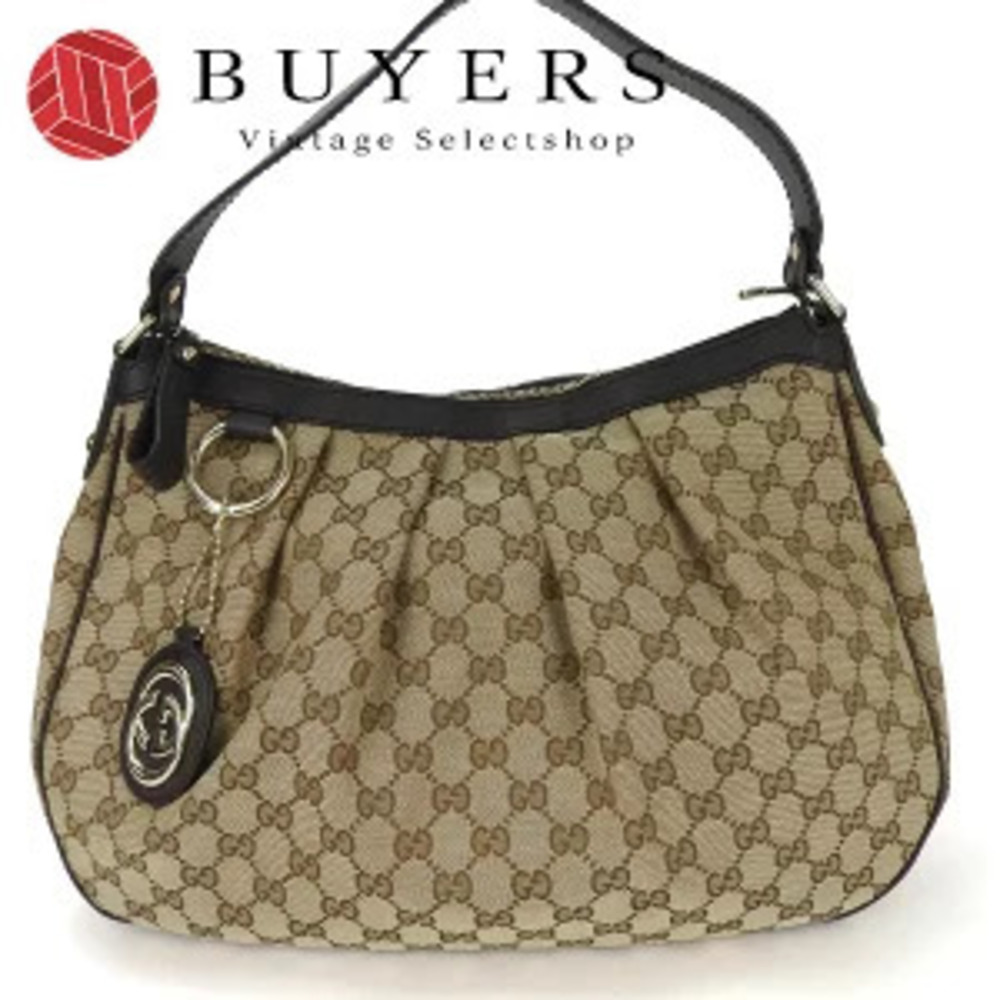Gucci One Shoulder Hobo Bag Shoulder GG Canvas Leather Dark Brown Beige